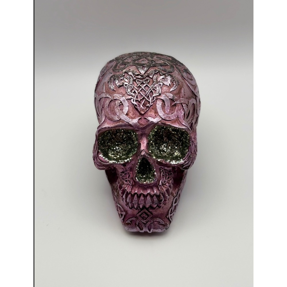 Celtic Knot Tree of Life Skull Metallic Pink Purple Glitter Eyes Gothic Decor - Picture 5 of 6